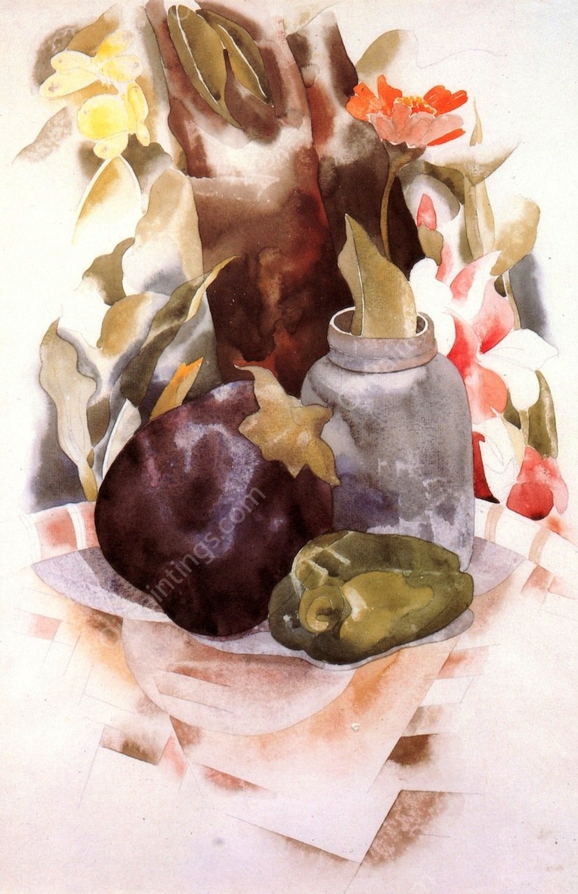 Eggplant and Green Pepper by Charles Demuth - Hand-Painted Oil Painting Reproduction