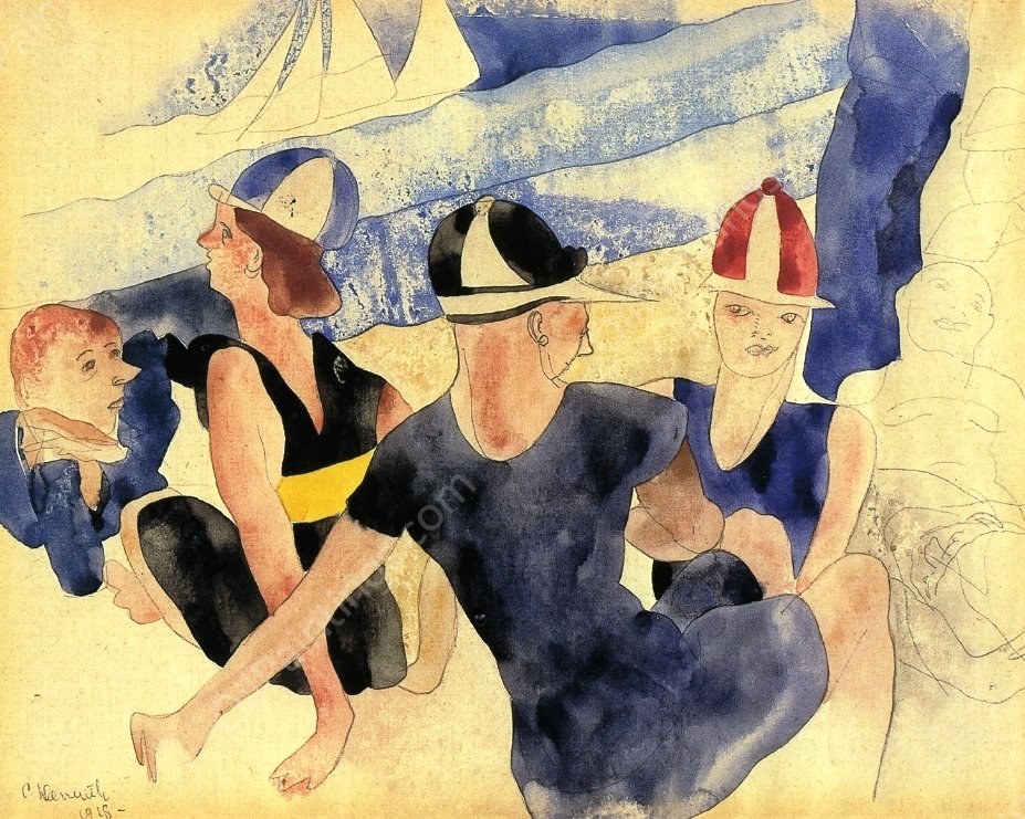 Figures on Beach - Gloucester by Charles Demuth - Hand-Painted Oil Painting Reproduction