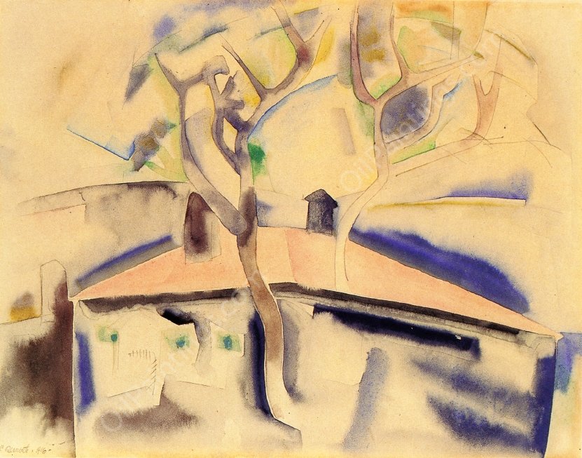 House and Tree Forms #1 by Charles Demuth - Hand-Painted Oil Painting Reproduction
