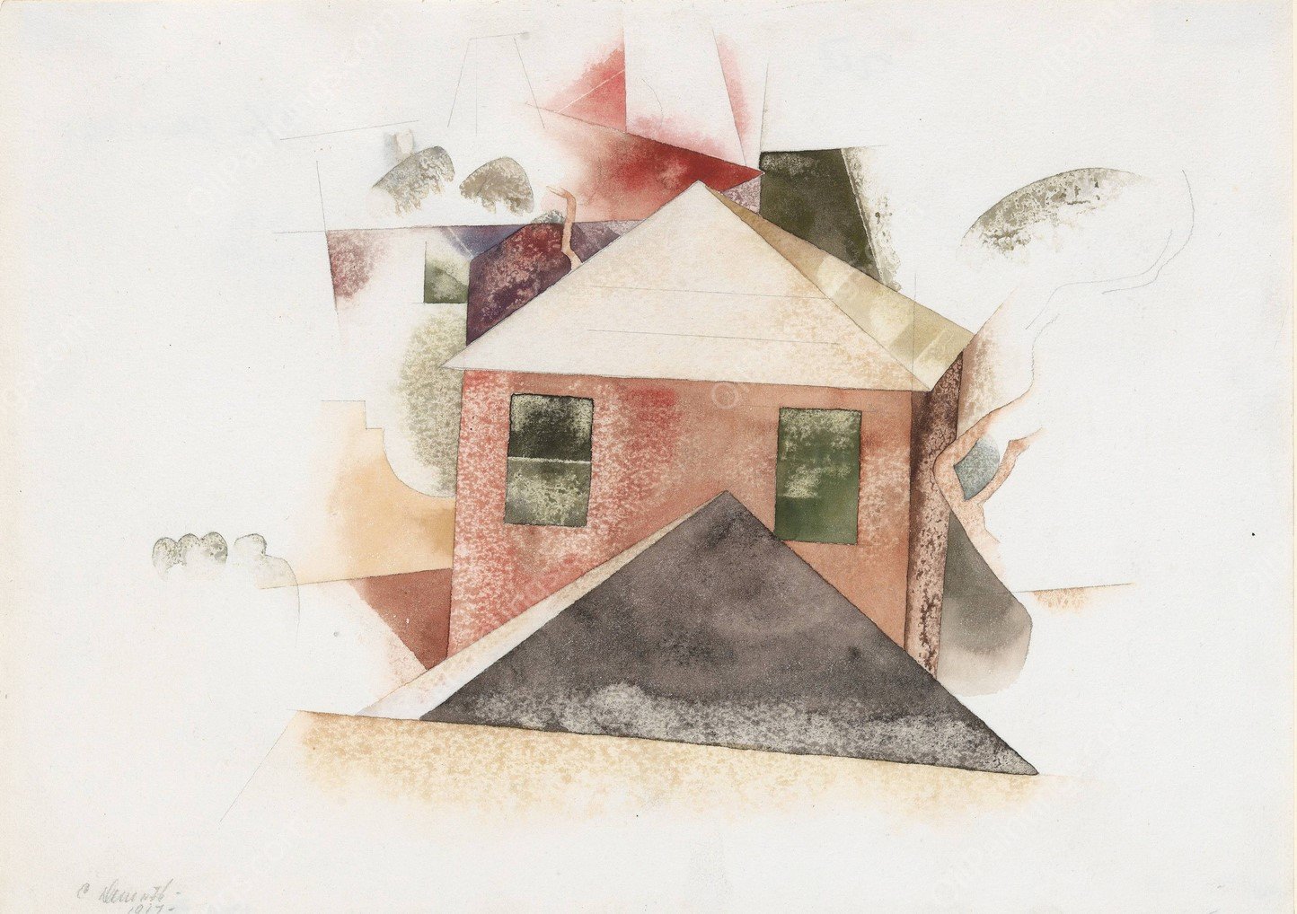 Houses with Red  by Charles Demuth - Hand-Painted Oil Painting Reproduction