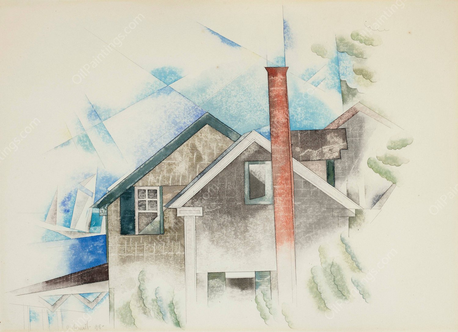 Houses  by Charles Demuth - Hand-Painted Oil Painting Reproduction