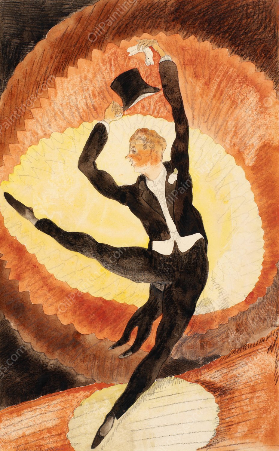 In Vaudeville, Acrobatic Male Dancer with Top Hat  by Charles Demuth - Hand-Painted Oil Painting Reproduction