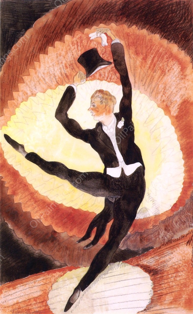 In Vaudeville: Acrobatic Male Dancer with Top Hat by Charles Demuth - Hand-Painted Oil Painting Reproduction