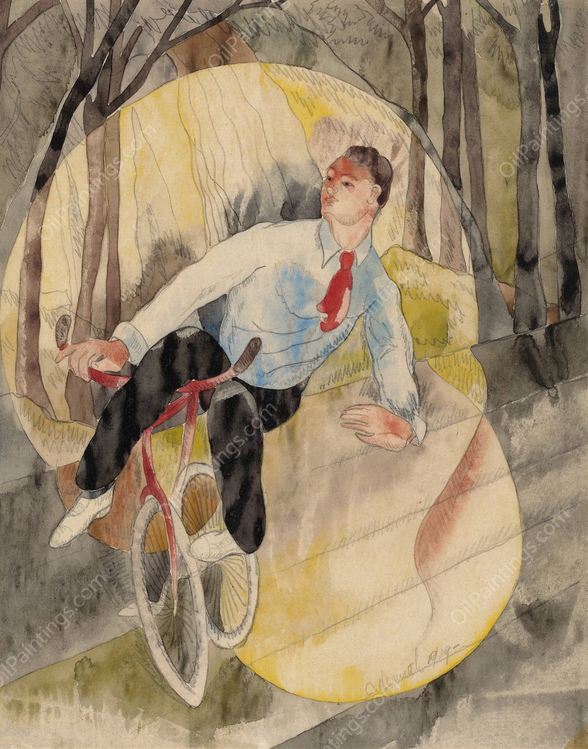 In Vaudeville, the Bicycle Rider  by Charles Demuth - Hand-Painted Oil Painting Reproduction