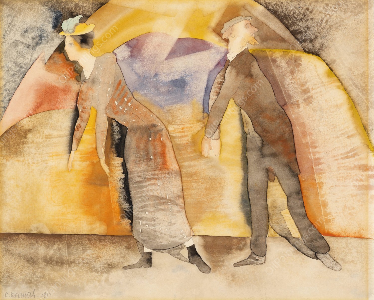 In Vaudeville,Woman and Man on Stage  by Charles Demuth - Hand-Painted Oil Painting Reproduction