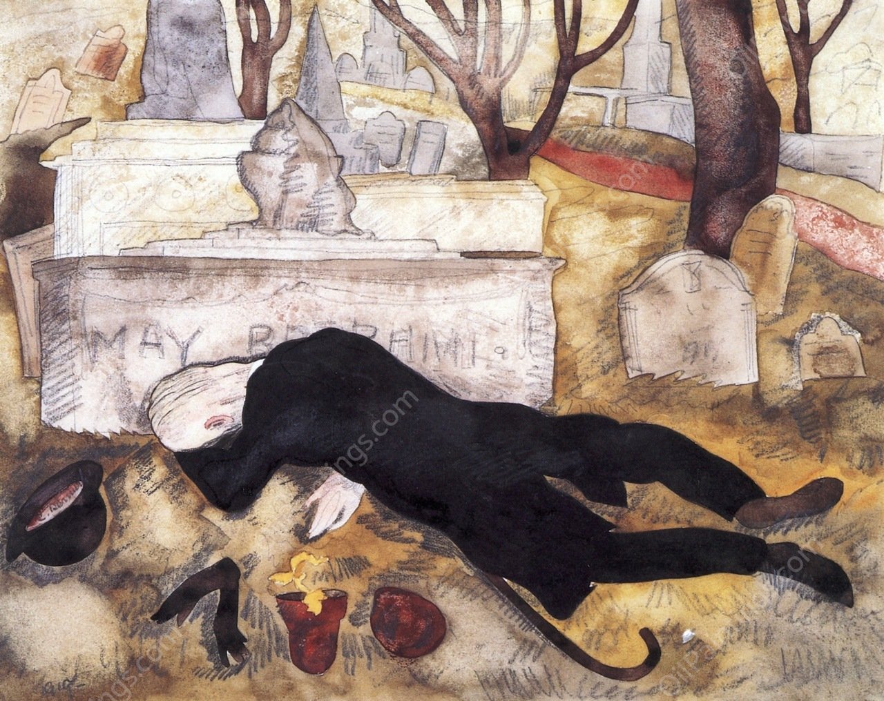 Marcher Receives His Revelation at May Bartram's Tomb by Charles Demuth - Hand-Painted Oil Painting Reproduction