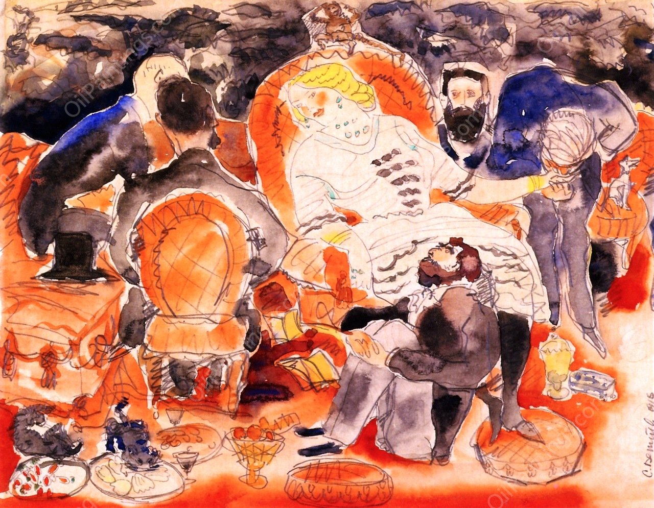 Nana and Her Men by Charles Demuth - Hand-Painted Oil Painting Reproduction