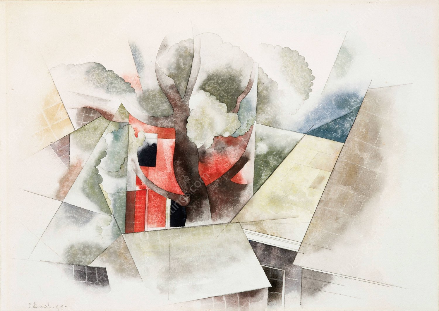 Rooftops and Fantasy  by Charles Demuth - Hand-Painted Oil Painting Reproduction