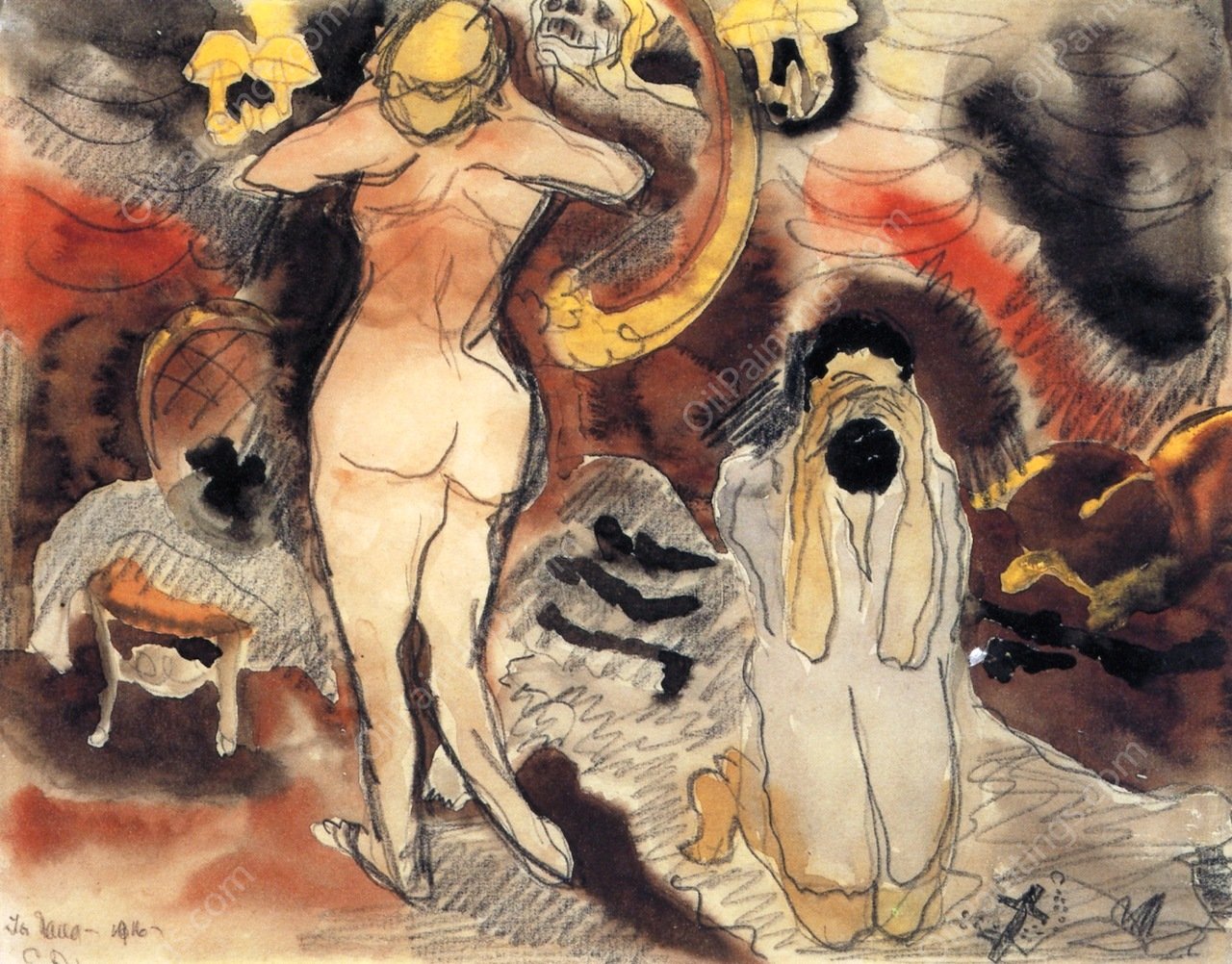 Te Nana Nana before the Mirror by Charles Demuth - Hand-Painted Oil Painting Reproduction