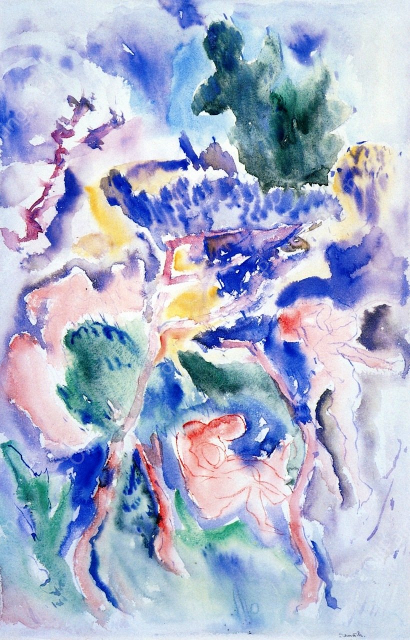 Three Figures in a Landscape by Charles Demuth - Hand-Painted Oil Painting Reproduction