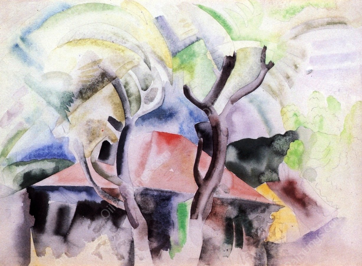 Trees and Rooftops by Charles Demuth - Hand-Painted Oil Painting Reproduction