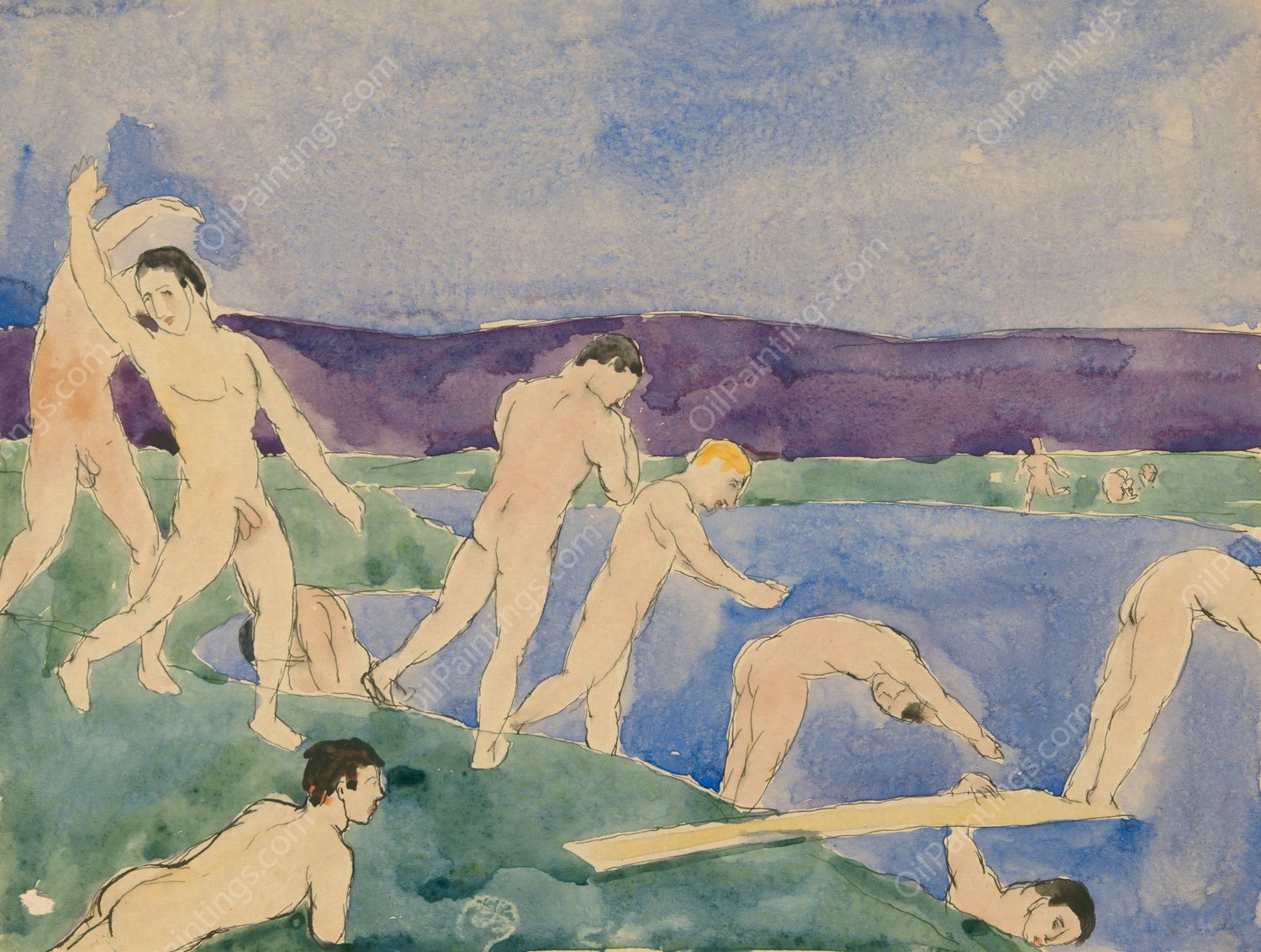 Twelve Nude Boys at the Beach  by Charles Demuth - Hand-Painted Oil Painting Reproduction