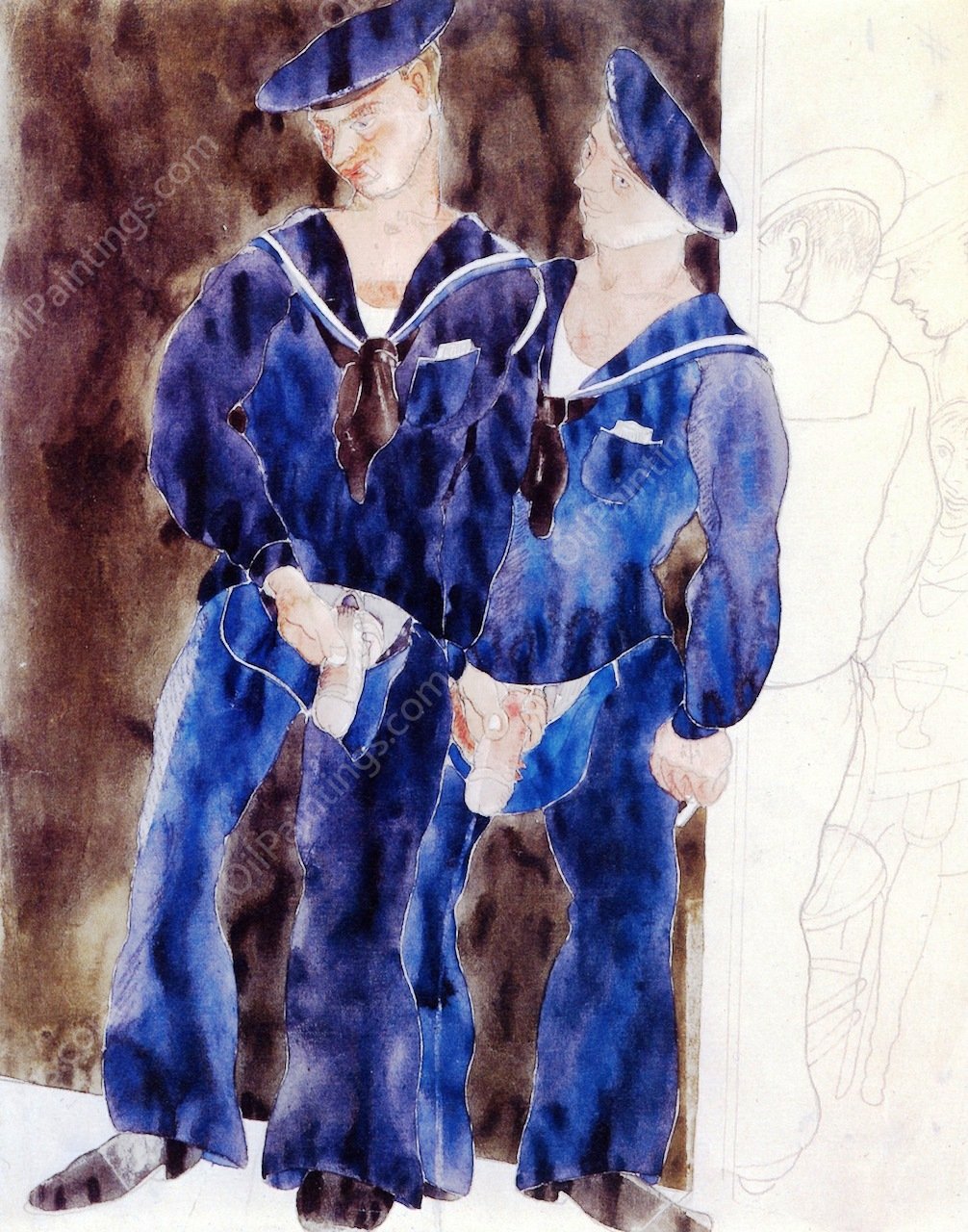 Two Sailors Urinating by Charles Demuth - Hand-Painted Oil Painting Reproduction
