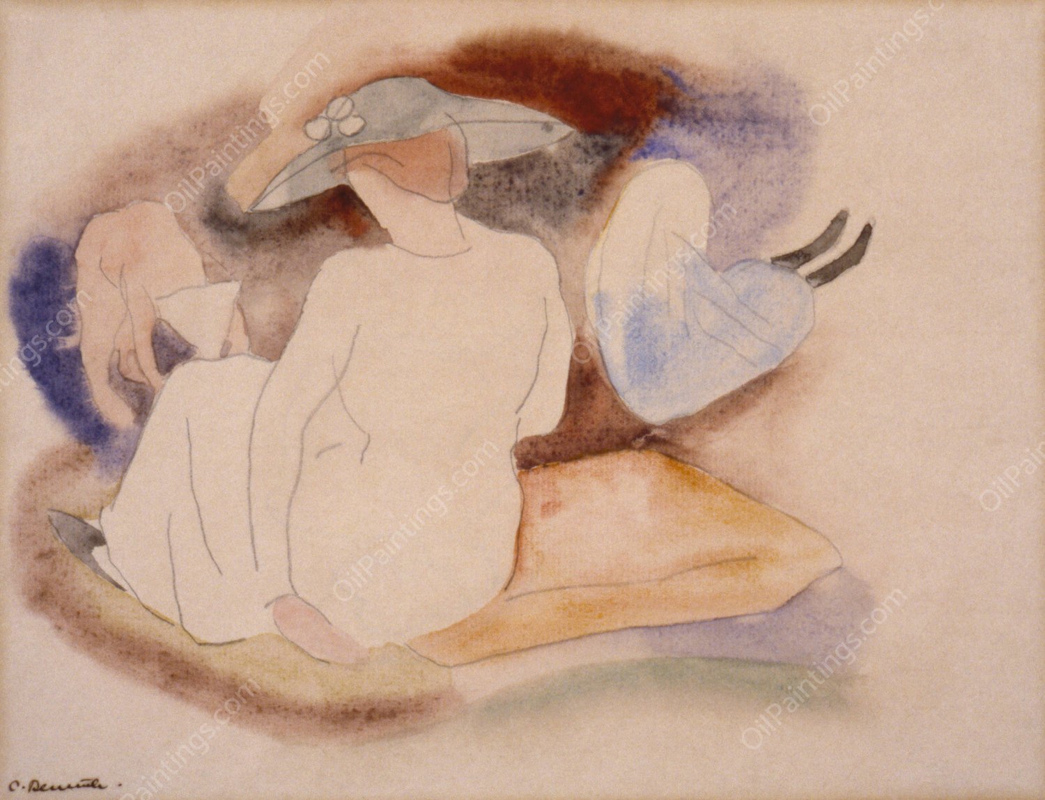 Woman with Hat and 2 Figures  by Charles Demuth - Hand-Painted Oil Painting Reproduction