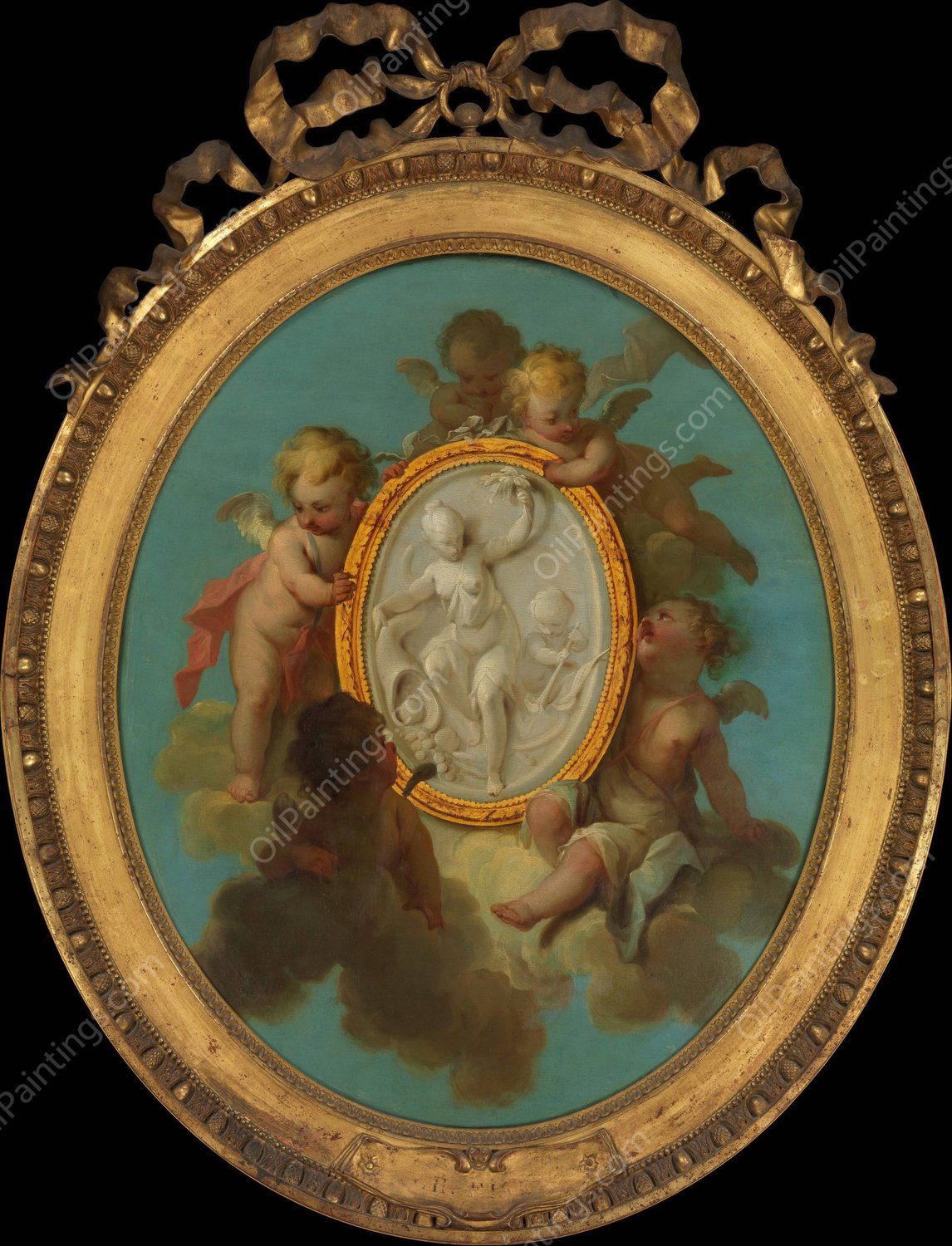 Putti with a Medallion by Charles Dominique Joseph Eisen - Hand-Painted Oil Painting Reproduction