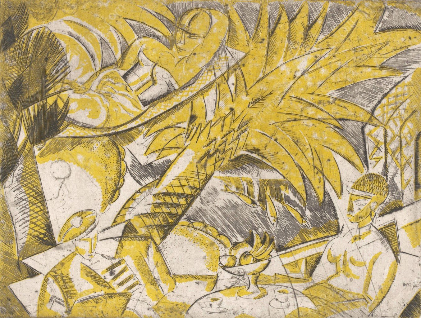 Zonnebadende figuren onder een palmboom  by Charles Dufresne - Hand-Painted Oil Painting Reproduction