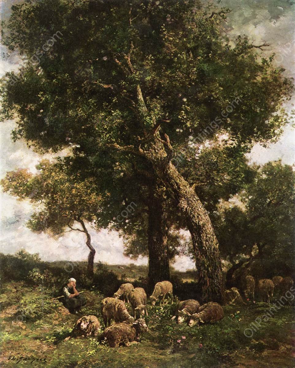 On the Pasture by Charles Emile Jacque - Hand-Painted Oil Painting Reproduction