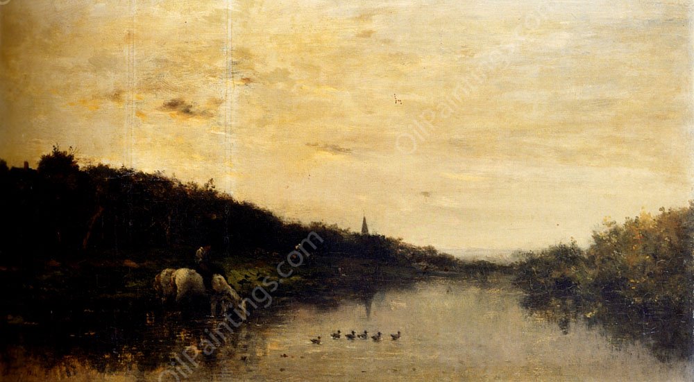 Chevaux Au Bord De L'Oise by Charles-Francois Daubigny - Hand-Painted Oil Painting Reproduction