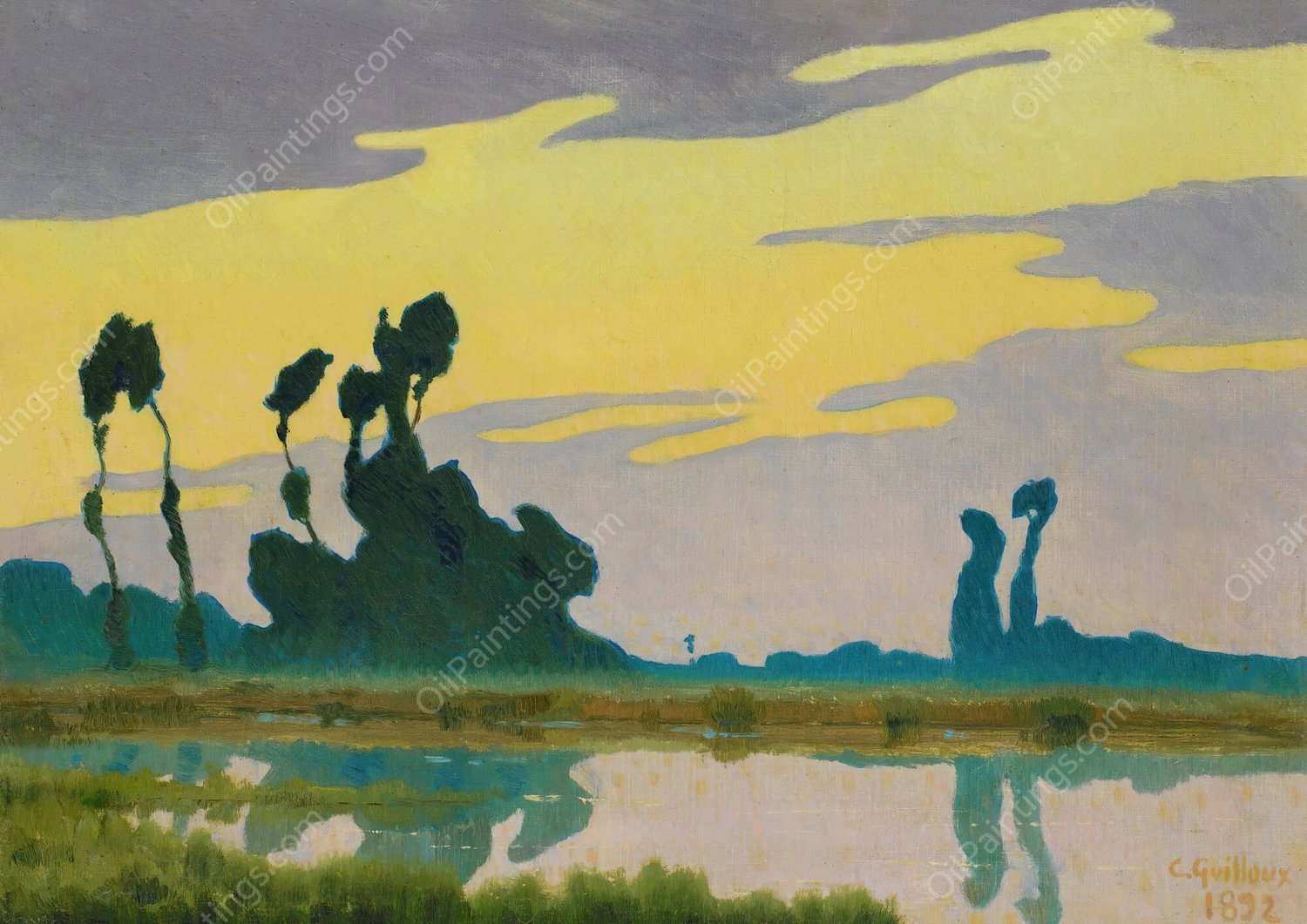 Landscape At Sunset  by Charles Guilloux - Hand-Painted Oil Painting Reproduction