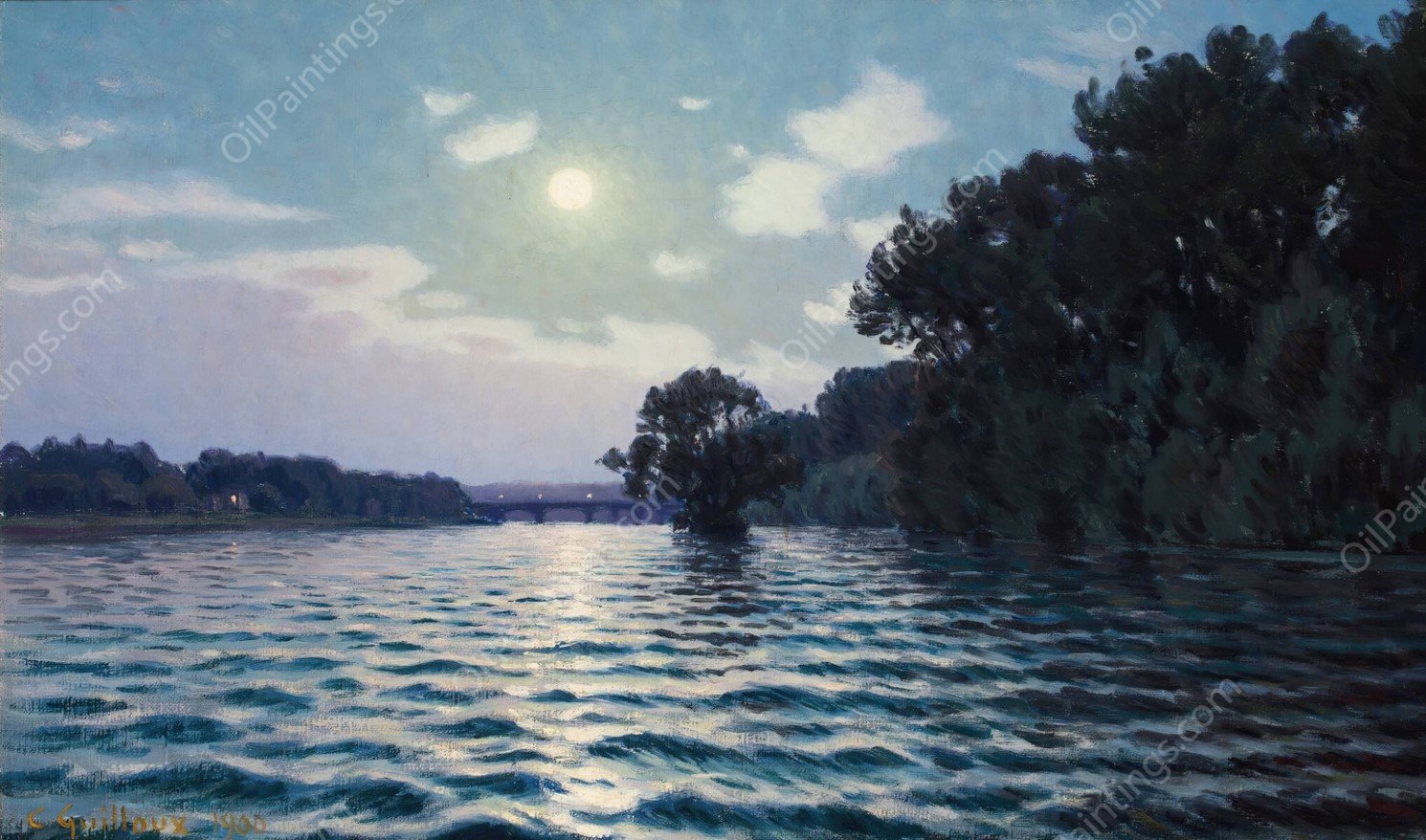 Lever de soleil sur la Seine  by Charles Guilloux - Hand-Painted Oil Painting Reproduction
