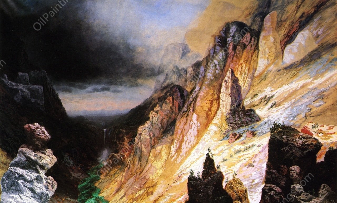 Lower Falls, Grand Canyon of the Yellowstone River by Charles H. Chapin - Hand-Painted Oil Painting Reproduction