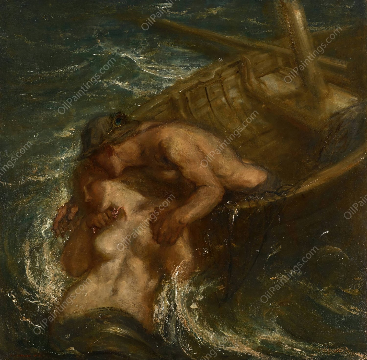 The Fisherman and the Mermaid  by Charles Haslewood Shannon - Hand-Painted Oil Painting Reproduction