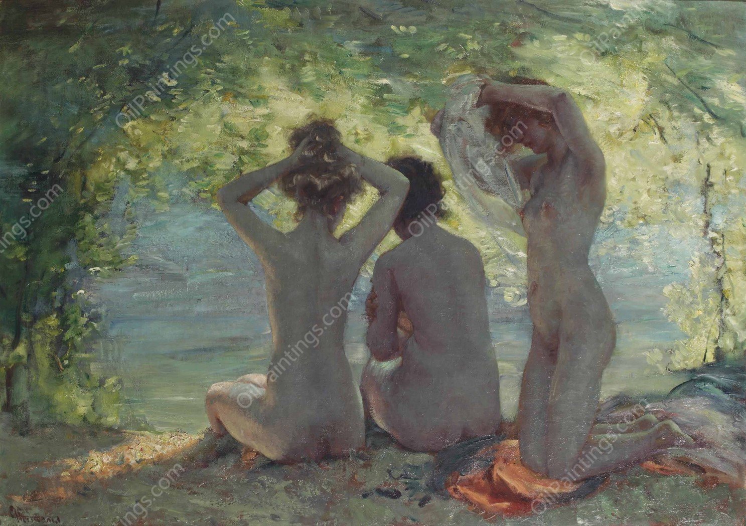 Bathers by Charles Hermans - Hand-Painted Oil Painting Reproduction