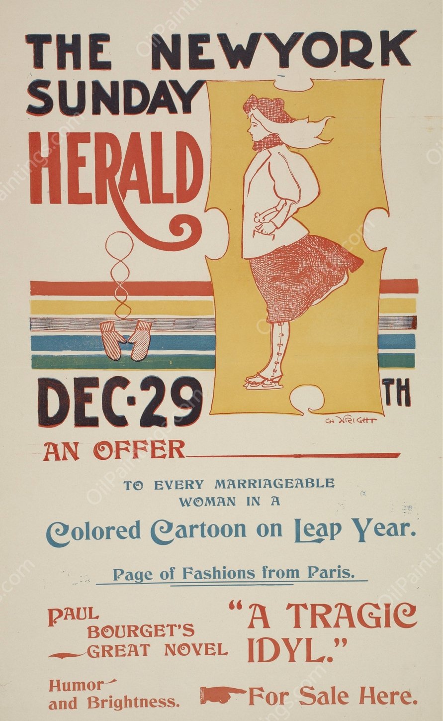 The New York Sunday Herald. Dec. 29th  by Charles Hubbard Woodbury - Hand-Painted Oil Painting Reproduction