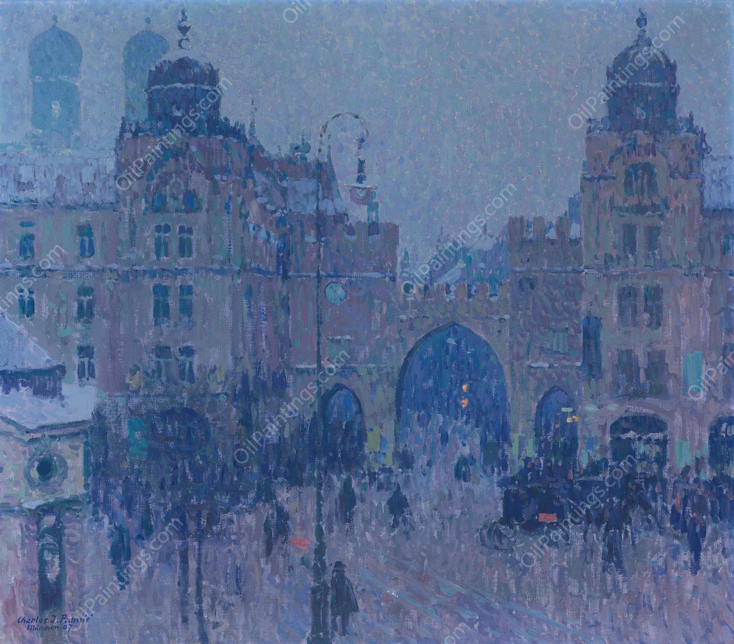 Am Karlstor, Munchen  by Charles Johann Palmie - Hand-Painted Oil Painting Reproduction