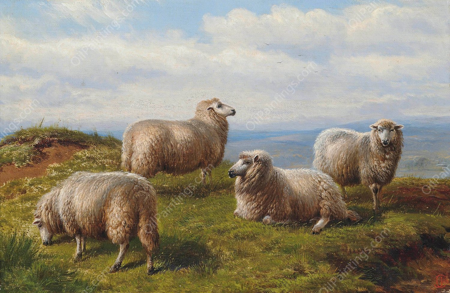 Sheep on the Hill  by Charles Jones - Hand-Painted Oil Painting Reproduction
