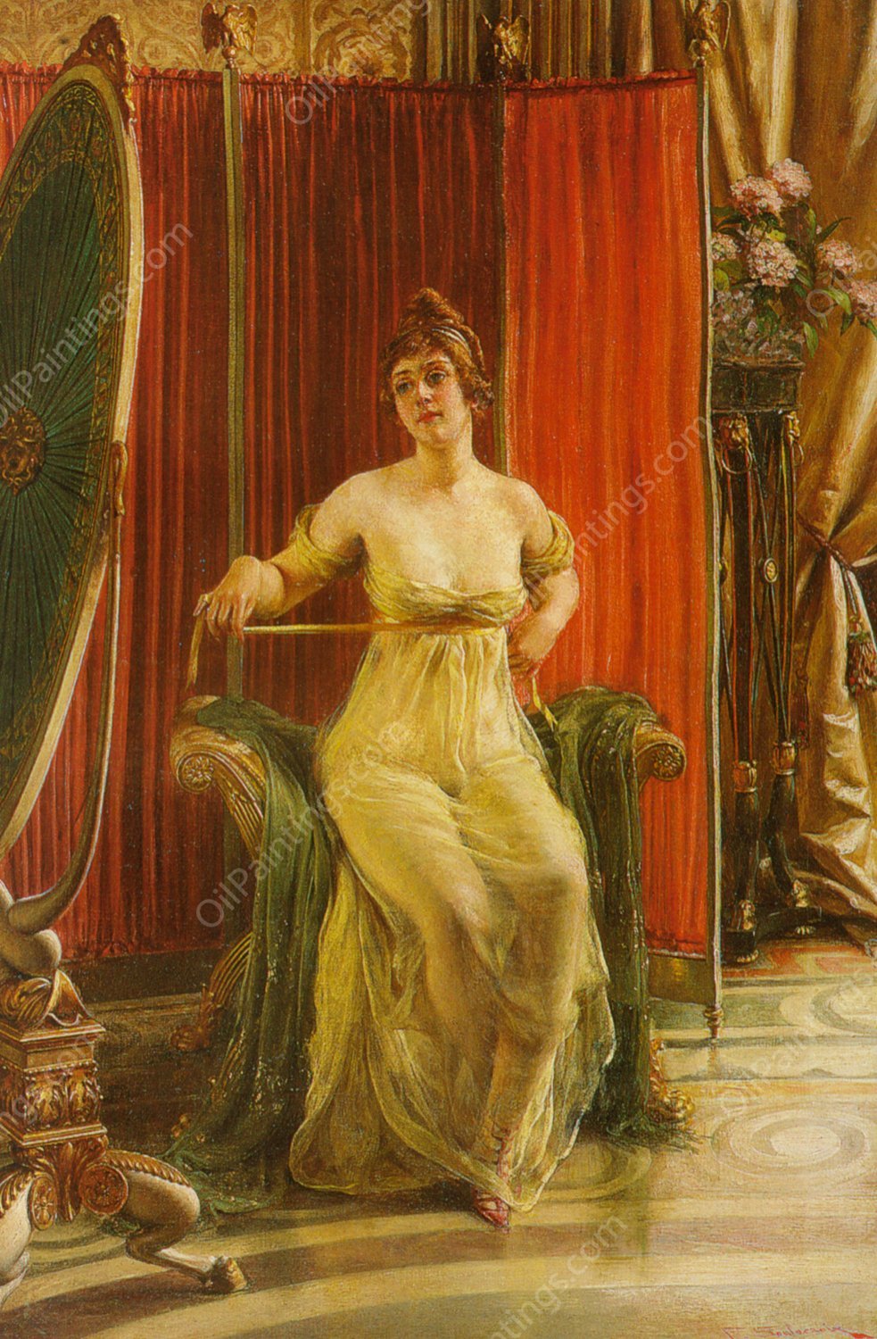A Lady in Her Boudoir by Charles Joseph Soulacroix - Hand-Painted Oil Painting Reproduction