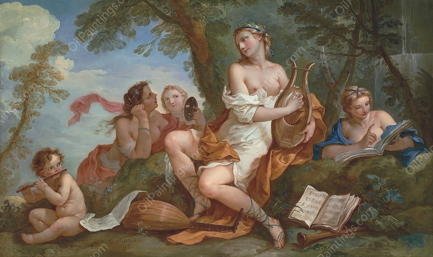 A Personification Of Music  by Charles-Joseph Natoire - Hand-Painted Oil Painting Reproduction