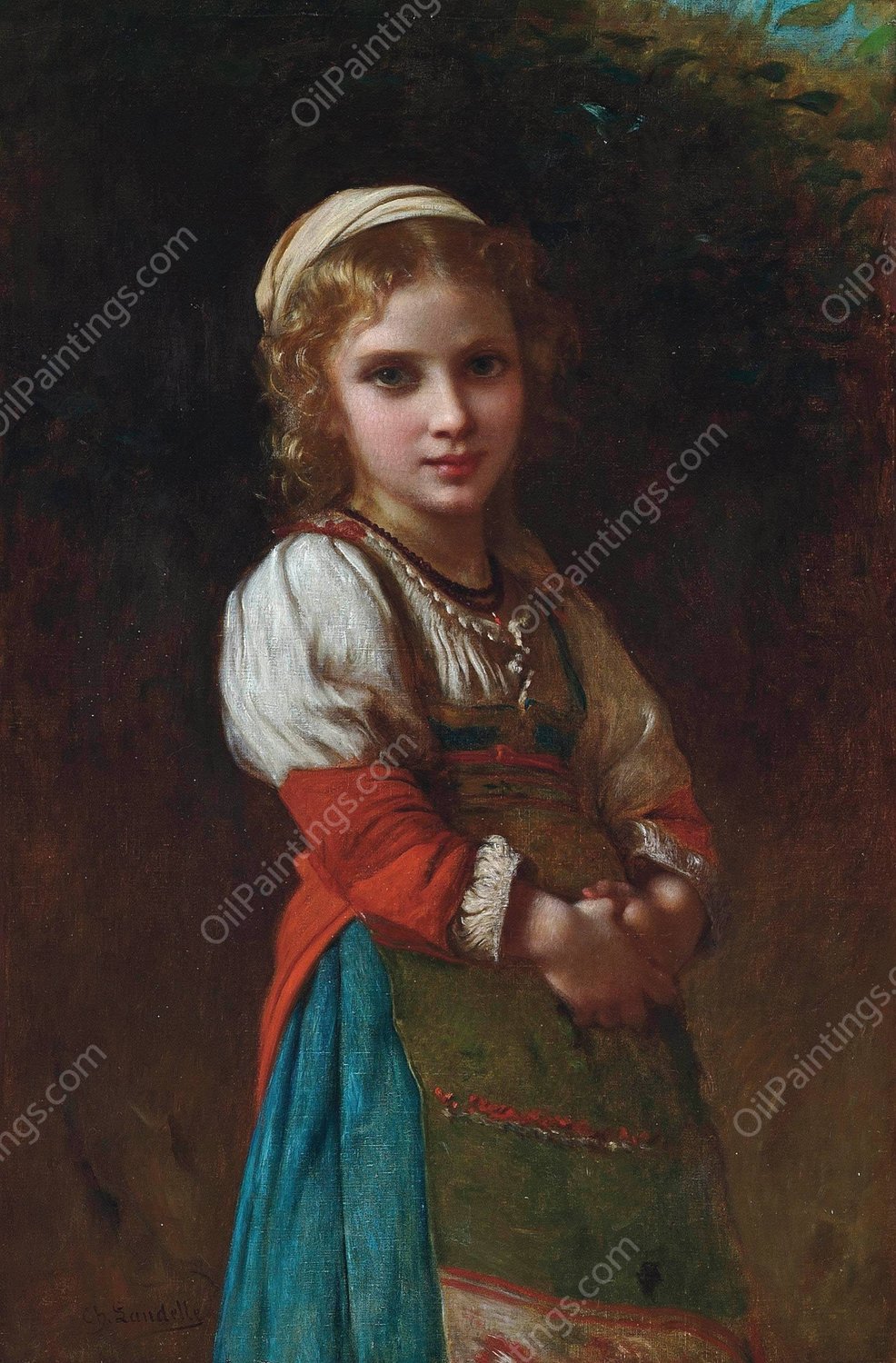 A French Peasant Girl by Charles Landelle - Hand-Painted Oil Painting Reproduction