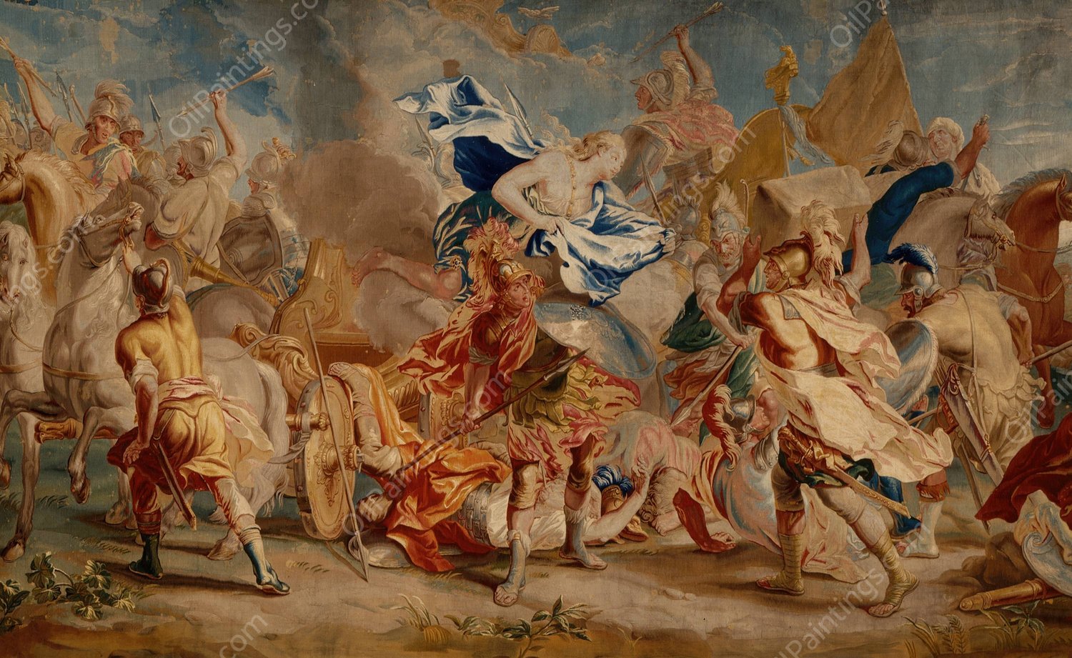 Combat between Menelaus and Paris  by Charles Le Brun - Hand-Painted Oil Painting Reproduction