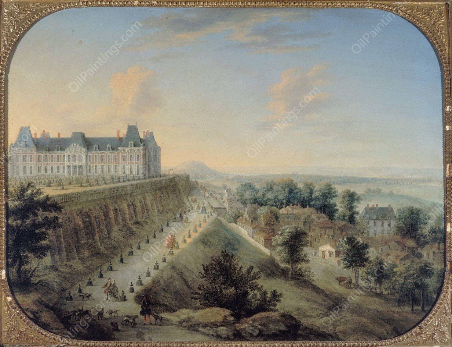 Vue du Chateau-Vieux et de la terrasse de Meudon  by Charles-Leopold Grevenbroeck - Hand-Painted Oil Painting Reproduction