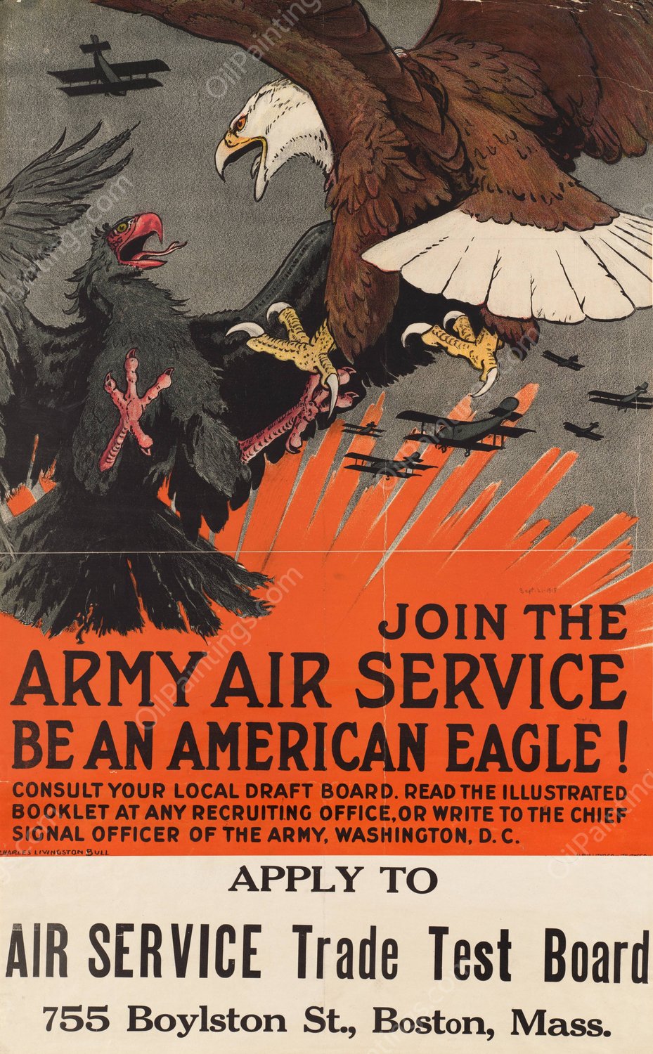 Join the army air service. Be an American eagle!  by Charles Livingston Bull - Hand-Painted Oil Painting Reproduction