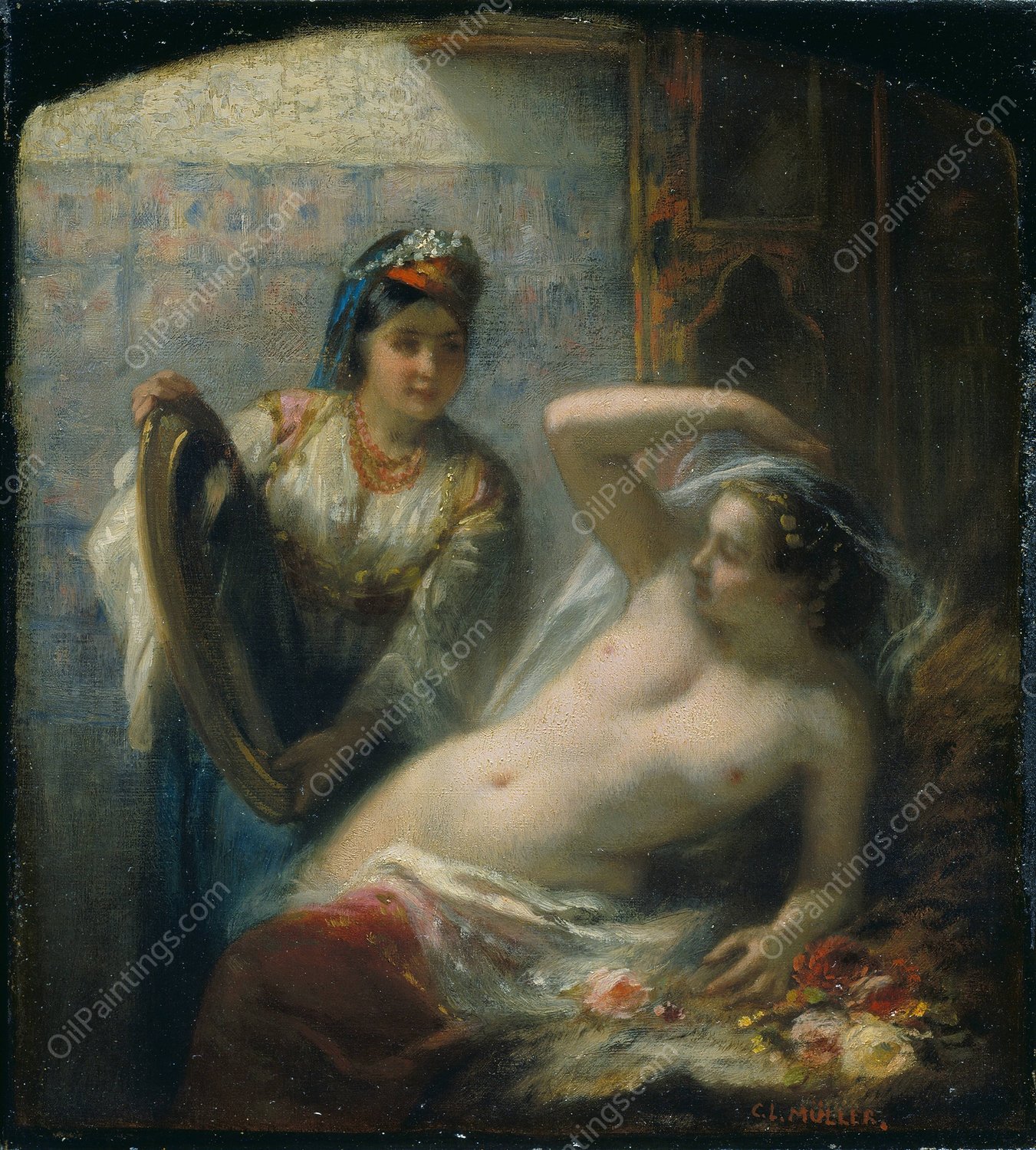 An Odalisque  by Charles Louis Muller - Hand-Painted Oil Painting Reproduction