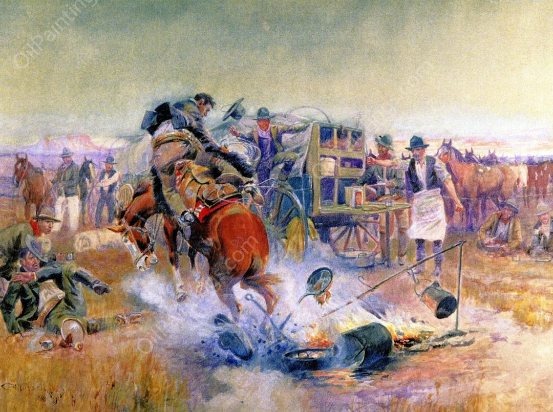 Bronc for Breakfast by Charles Marion Russell - Hand-Painted Oil Painting Reproduction