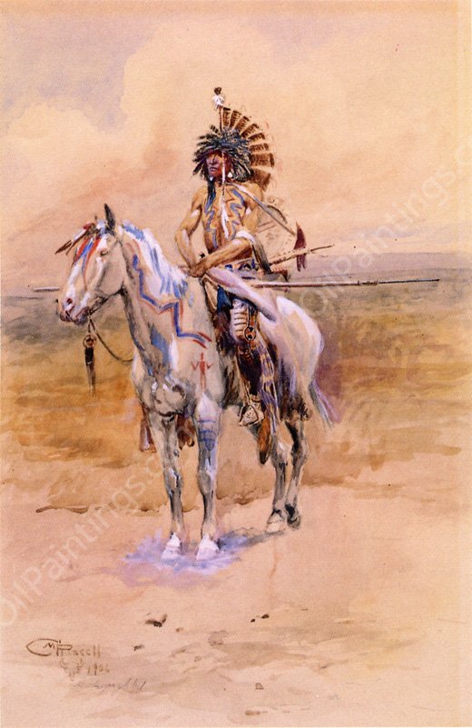 Mandan Warrior by Charles Marion Russell - Hand-Painted Oil Painting Reproduction