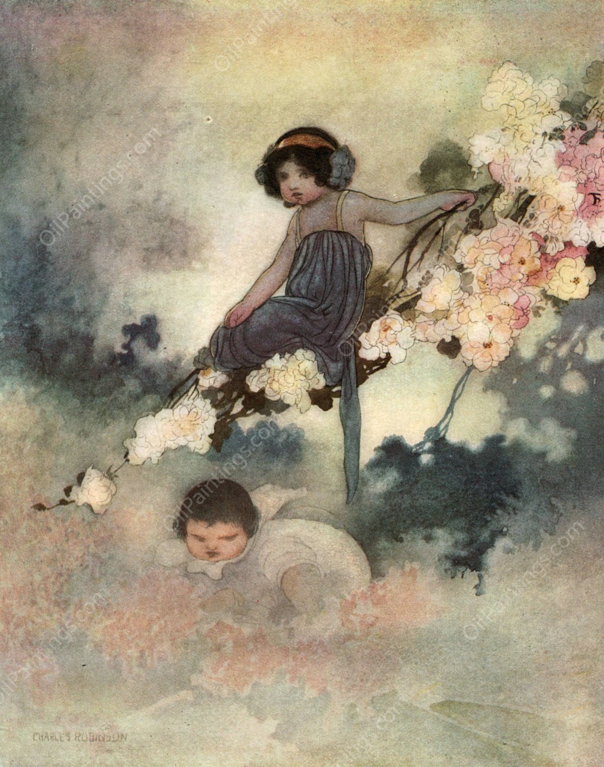 In Every Tree He Could See There Was A Little Child  by Charles Robinson - Hand-Painted Oil Painting Reproduction