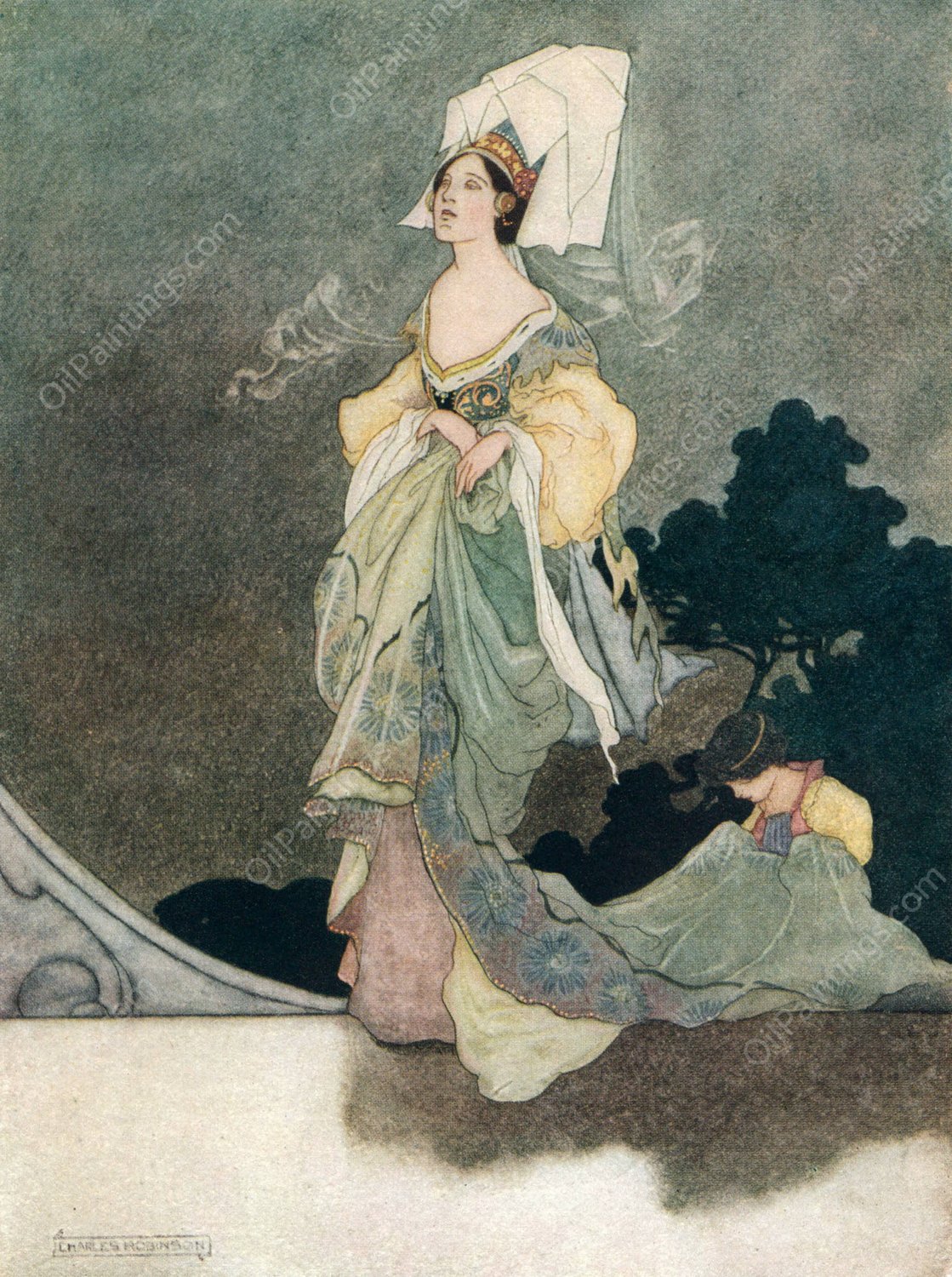 The Loveliest Of The Queen's Maids Of Honour  by Charles Robinson - Hand-Painted Oil Painting Reproduction