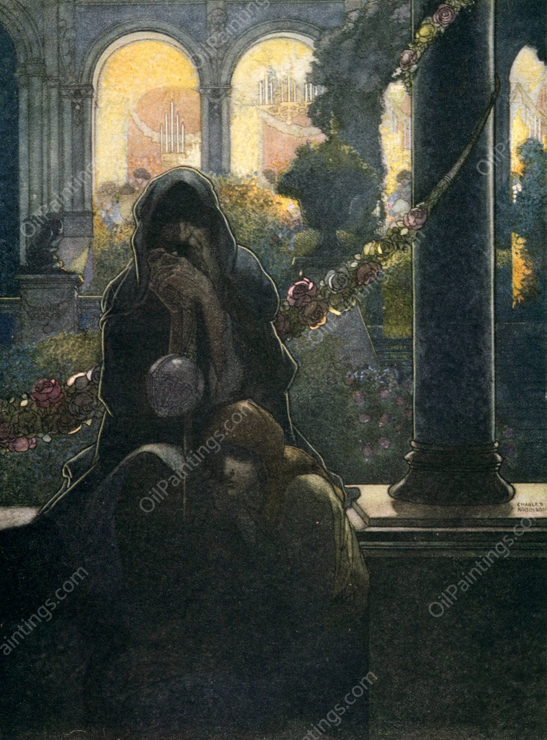 The Rich Making Merry In Their Beautiful Houses While The Beggars Were Sitting At The Gates  by Charles Robinson - Hand-Painted Oil Painting Reproduction