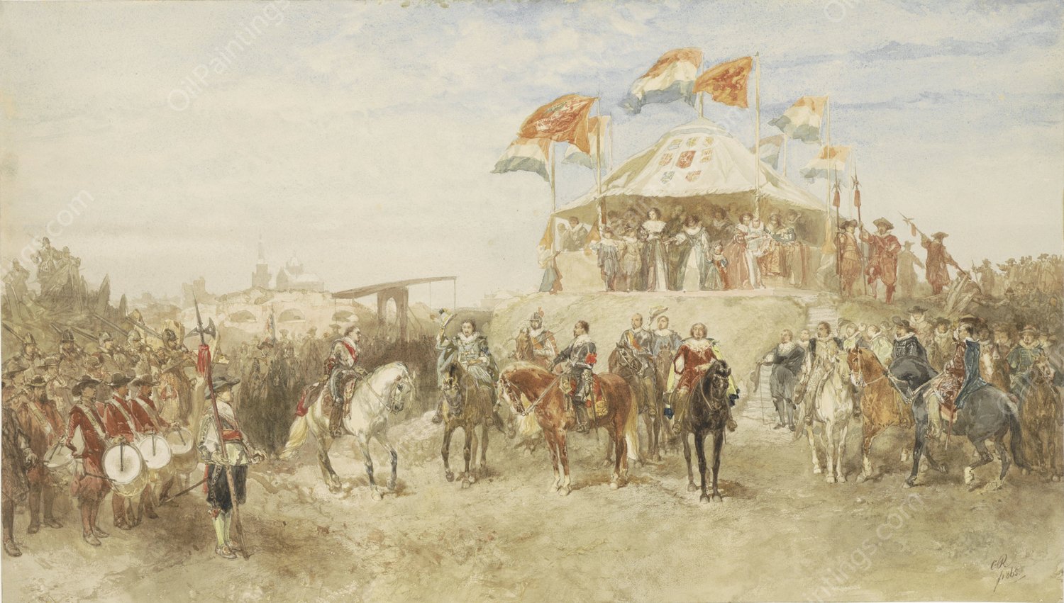 Het vertrek van het Spaanse garnizoen uit Den Bosch na de overgave aan Frederik Hendrik in 1629  by Charles Rochussen - Hand-Painted Oil Painting Reproduction