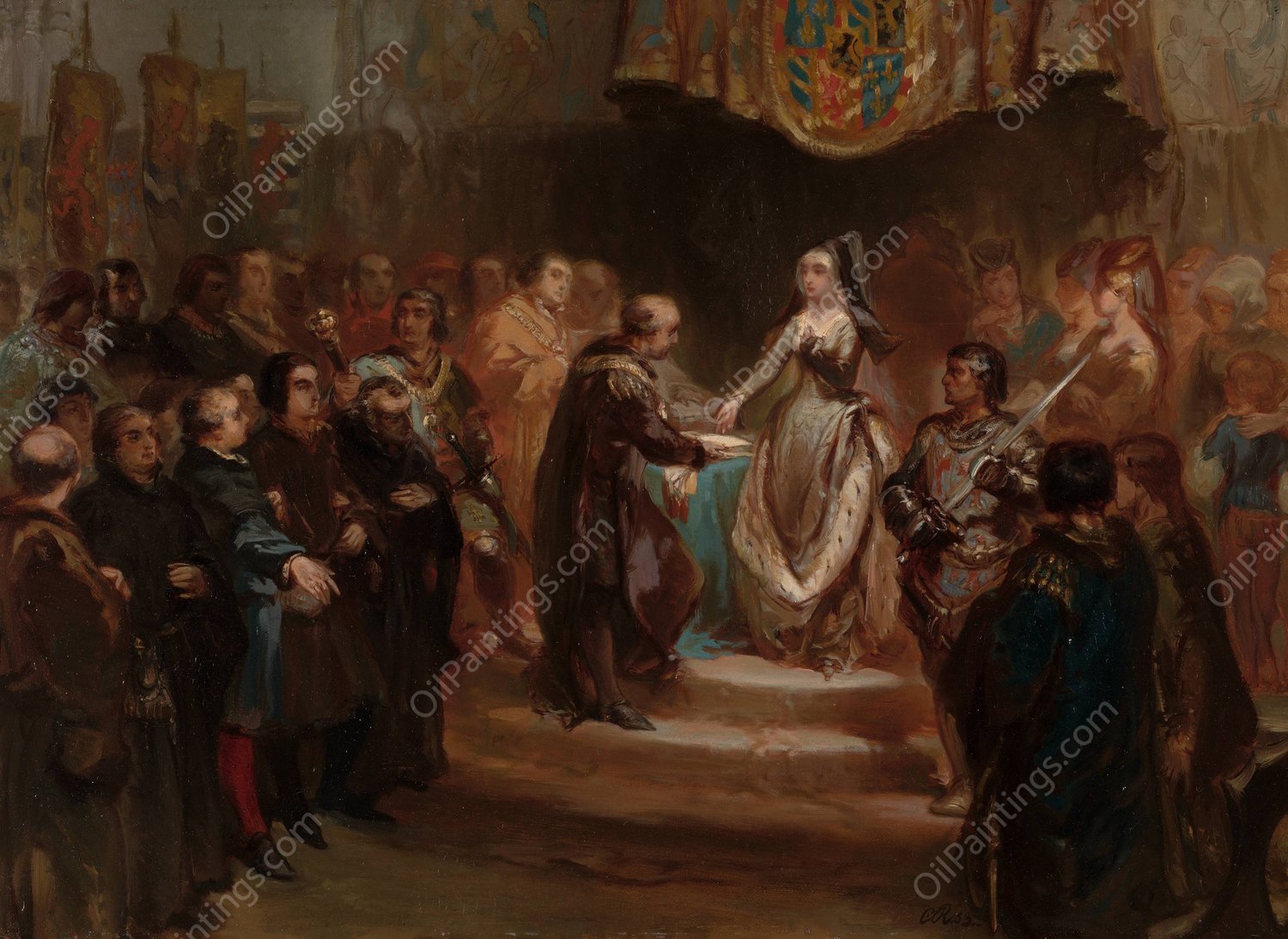 Maria van Bourgondie verleent het groot Privilege, Anno 1477  by Charles Rochussen - Hand-Painted Oil Painting Reproduction