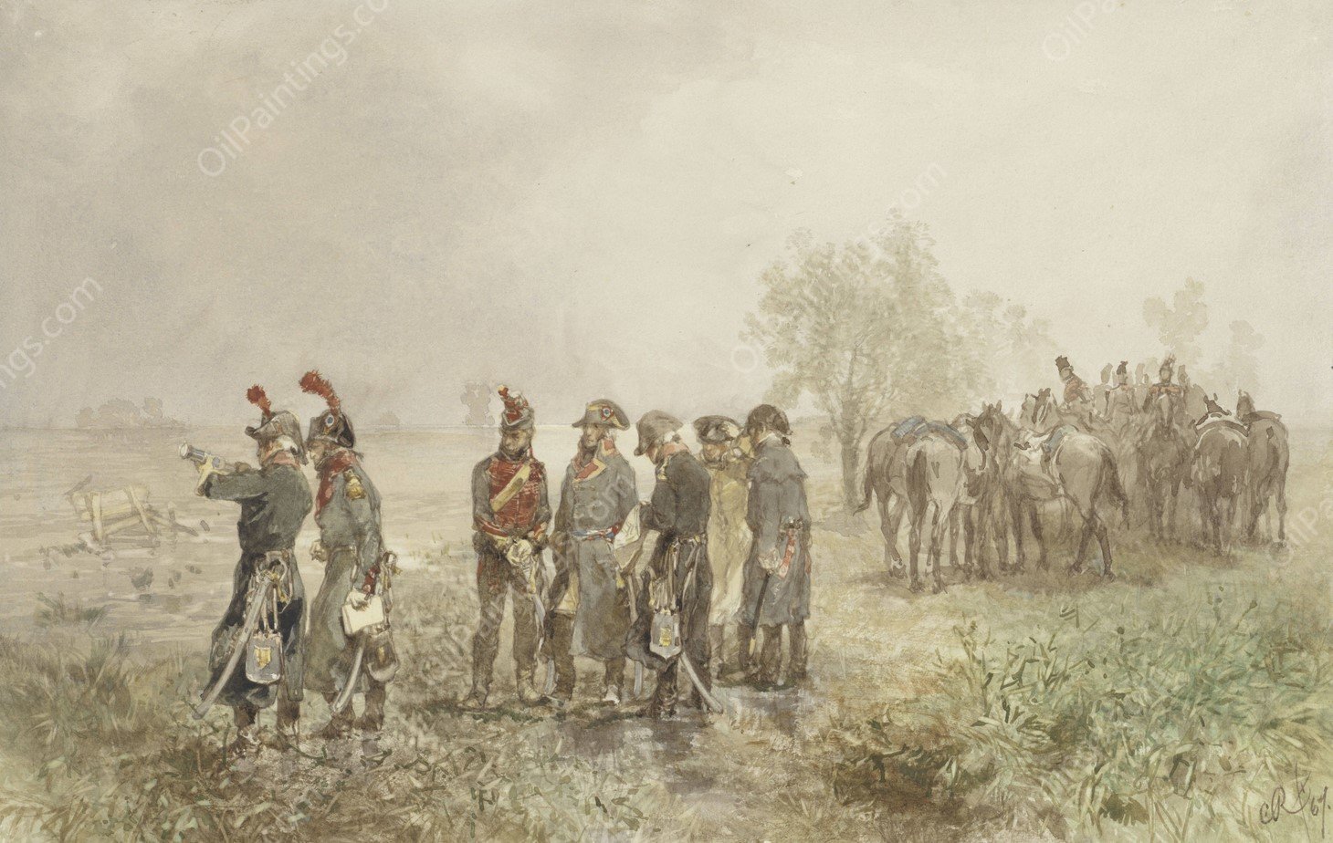 Ontmoeting van Franse officieren in Holland, 1793  by Charles Rochussen - Hand-Painted Oil Painting Reproduction