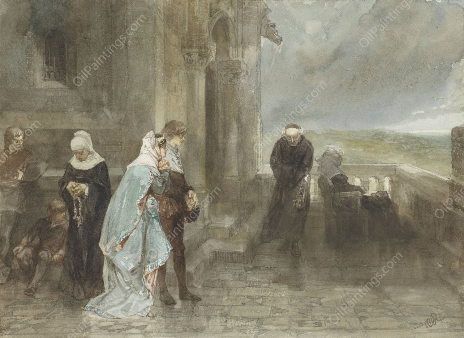 Op den uitkijk, scene uit de 12e eeuw  by Charles Rochussen - Hand-Painted Oil Painting Reproduction