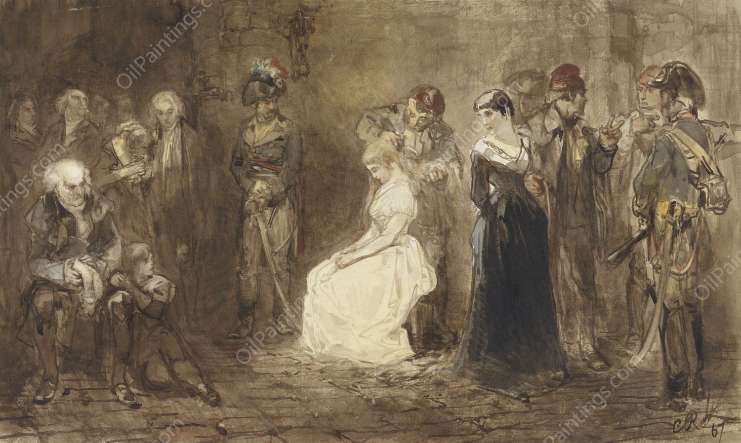 Prinses Elisabeth van Frankrijk in de gevangenis, 10 mei 1794  by Charles Rochussen - Hand-Painted Oil Painting Reproduction