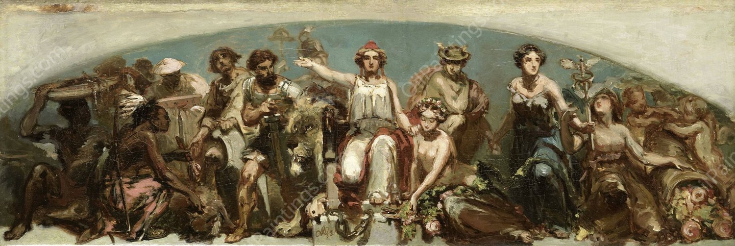 The Colonies Pay Tribute to the Dutch Maiden  by Charles Rochussen - Hand-Painted Oil Painting Reproduction