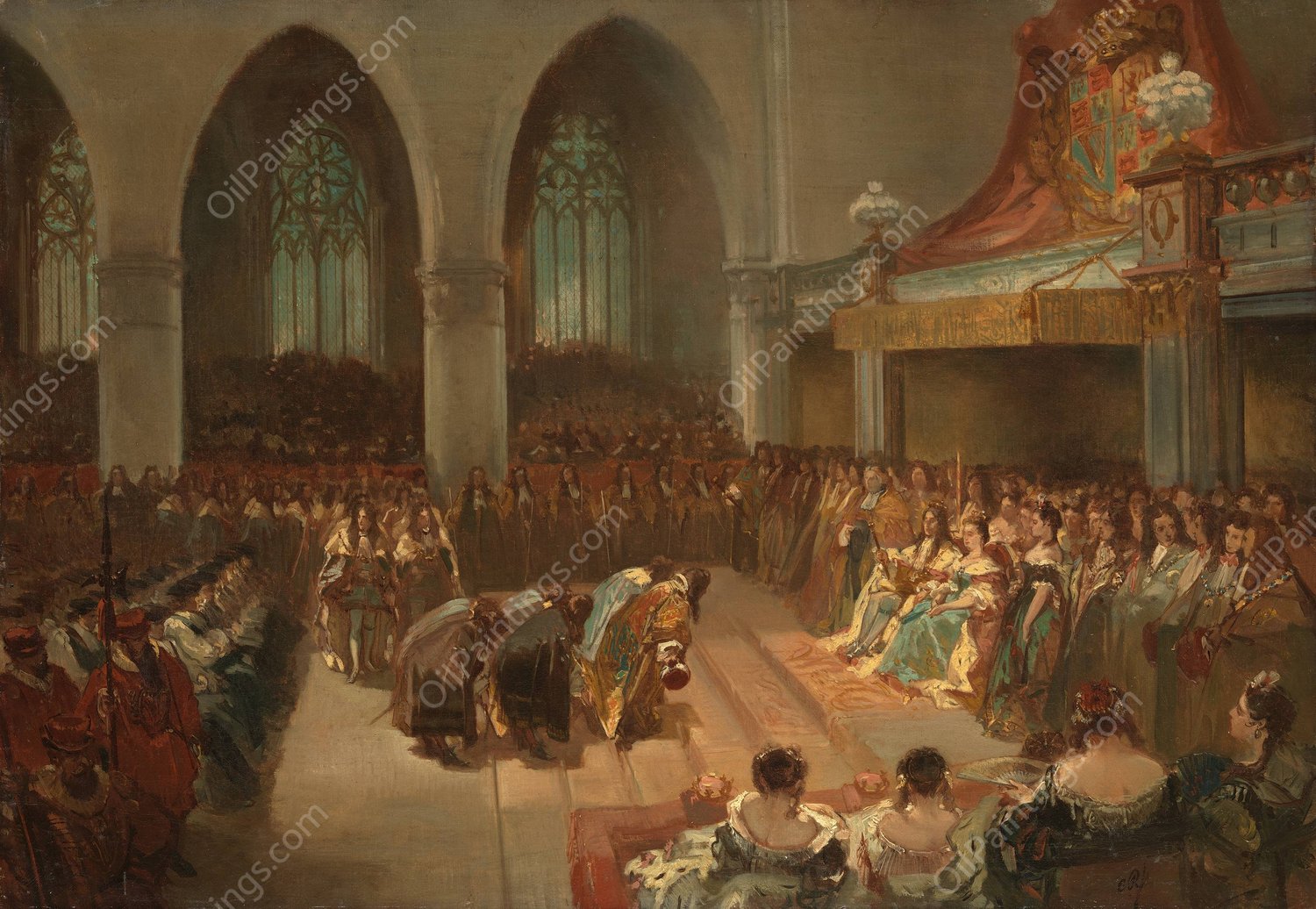 The coronation of William III and Mary Stuart, Anno 1689  by Charles Rochussen - Hand-Painted Oil Painting Reproduction