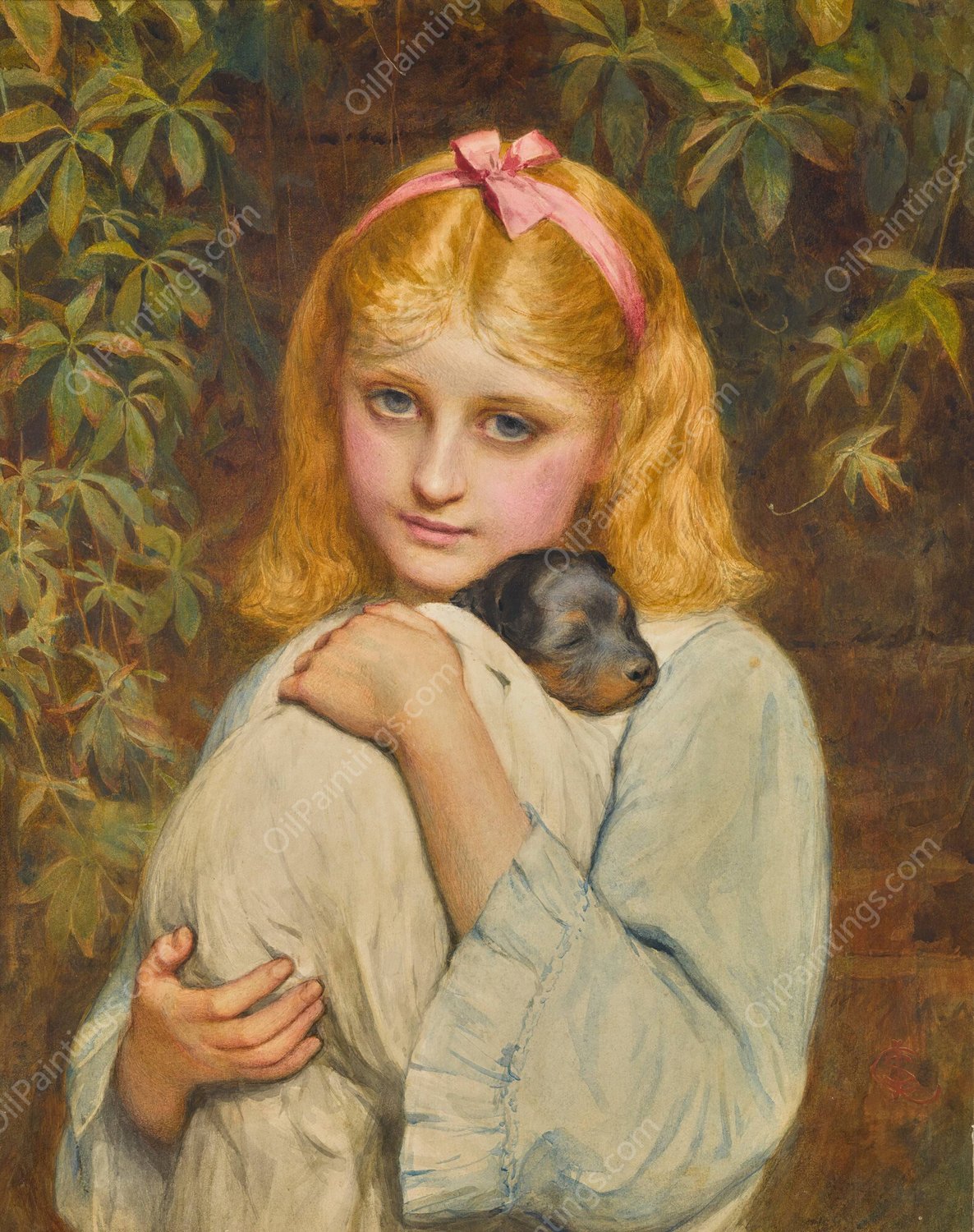 The new puppy by Charles Sillem Lidderdale - Hand-Painted Oil Painting Reproduction